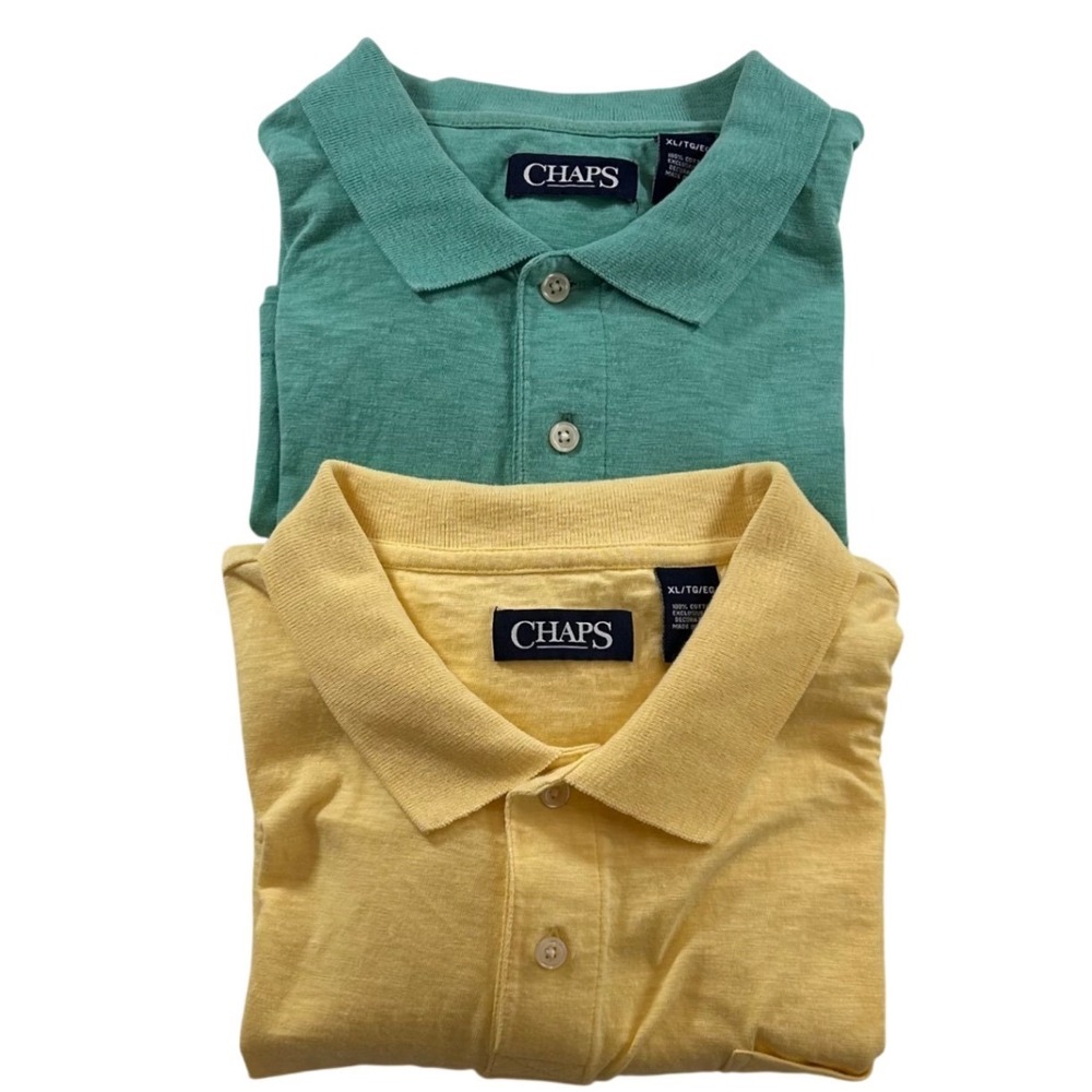 Chaps Mens XL Cotton Polo Shirt Bundle Yellow Green Short Sleeve 2 Pk Golf Sport